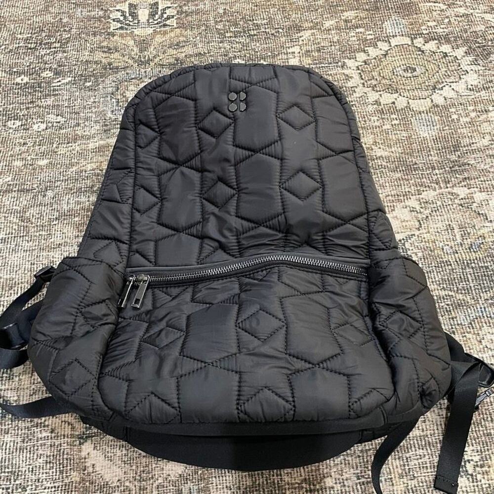 Sweaty Betty Icon Backpack Black Quilted Padded Gym Travel Bag Chest Strap